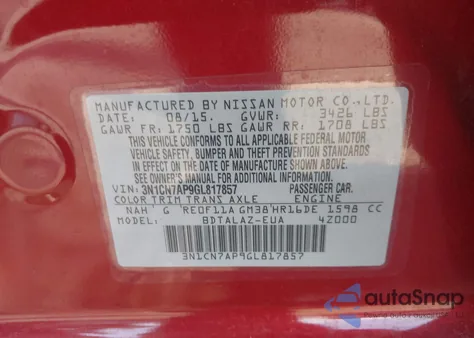 2016 Nissan Versa S/S Plus/Sv/Sl из США, поврежденный, VIN 3N1CN7AP9GL817857